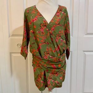 Thakoon Addition Green Floral Hip Drape Silk Mini Dress Size 6